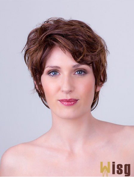 Auburn Layered Short 8 inch Wavy Synthetic Mono Cap Wigs