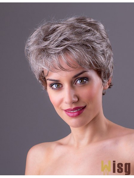 Straight Grey 7 inch Grey Synthetic Monofilament Short Ladies Wigs