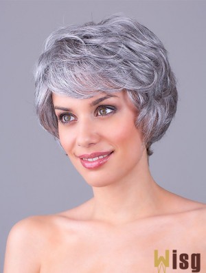 Wavy Grey 8 inch Grey Synthetic 100% Hand-tied Short Cheap Wigs