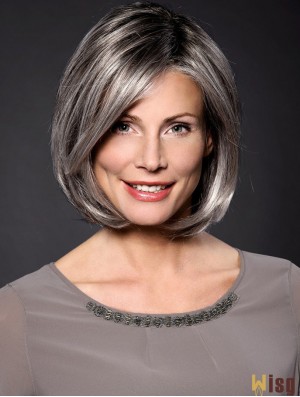 Straight Grey 10 inch Grey Synthetic 100% Hand-tied Chin Length Wigs For Women