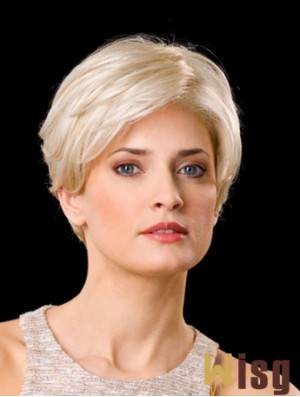 Synthetic Lace Front 8 inch Layered Straight Platinum Blonde Wigs Short Hair