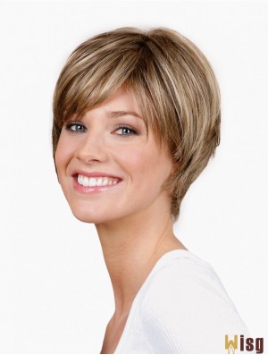 Straight Layered Capless 8 inch Blonde Short Synthetic Wigs Cheap