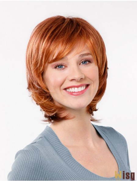 Wavy With Bangs Capless 11 inch Red Shoulder Length Sleek Synthetic Wigs