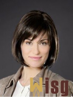 10 inch Straight Brown Synthetic Chin Length Monofilament Bob Cut Wigs