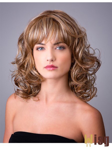 Synthetic Ombre/2 tone Curly 14 inch Capless With Bangs Long Hair Wigs