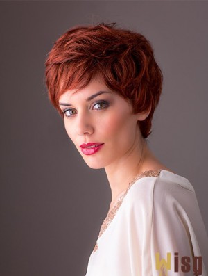 Synthetic Monofilament 8 inch Layered Wavy Red Short Style Wigs