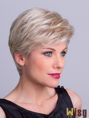 Synthetic Capless 8 inch Layered Straight Platinum Blonde Short Wigs For Sale