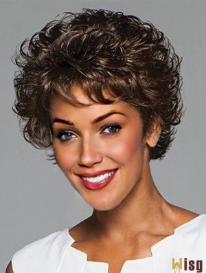 Curly Black Layered 6 inch Monofilament Wigs