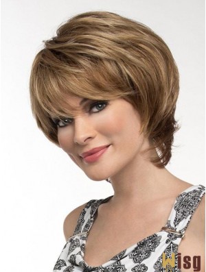 Straight Brown With Bangs 8 inch Monofilament Wigs