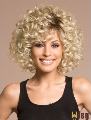 Blonde Wigs For Women Chin Length With Bangs Curly Style