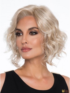 Platinum Blonde Without Bangs Curly 12 inch Chin Length Buy Monotop Wig Sale