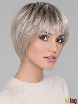 Platinum Blonde With Bangs Straight 6 inch Short Monofilamen Crown Wigs