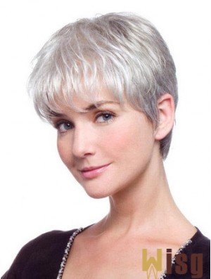 Grey Hair Wig With Synthetic Lace Front Grey Cut Straight Style