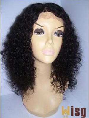 Black Color Shoulder Length Curly Human Hair With Lace Front Wigs For Black African American Women