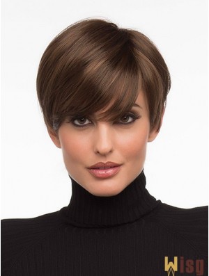 Lace Front Wigs Cropped Length Brown Color Straight Style Boycuts