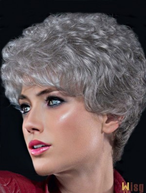 Grey Wigs For Older Women With Lace Front Curly Style Short Length