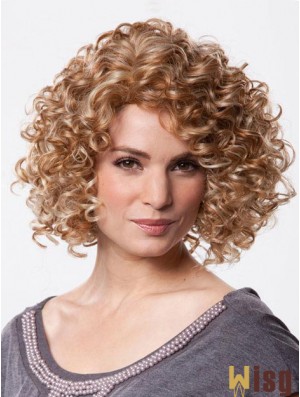 Mono Wig Chin Length Curly Style Brown Color With Synthetic