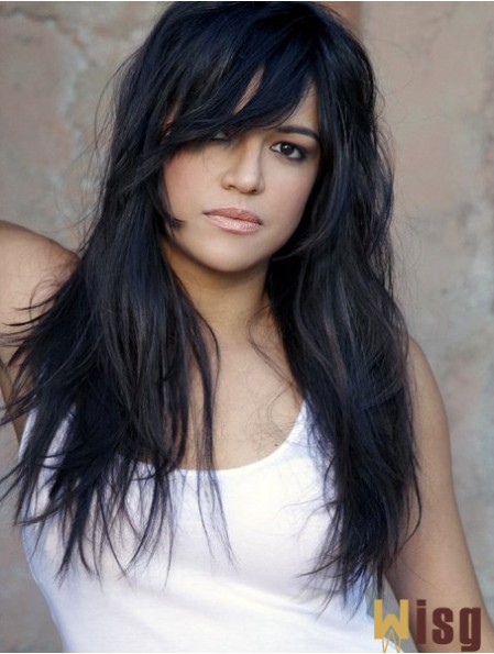 Wig Shops Long Length Straight Style With Bangs Black Color Michelle Rodriguez wig