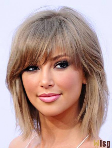 Synthetic Monofilament Blonde Shoulder With Bangs  Wig