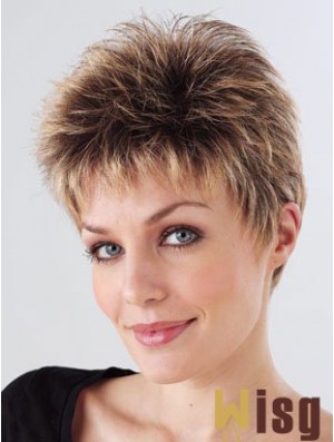 Synthetic Cropped Monofilam Boycuts Hand Tied Mono Petite Wigs