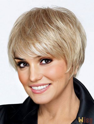 Exquisite Blonde Short Straight Boycuts Lace Front Wigs