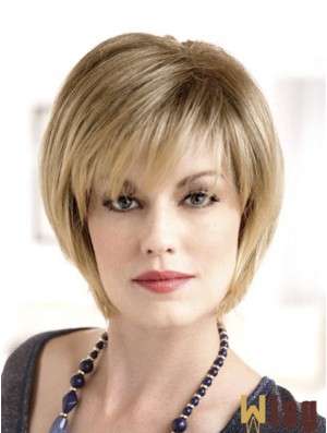 Chin Length Straight Monofilament Blonde Modern Bob Wigs