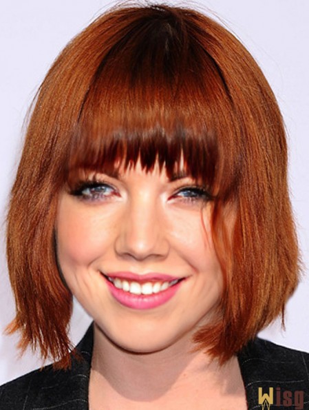 Red 10 inch Suitable Chin Length Straight Carly Rae Jepsen With Bangs Lace Wigs