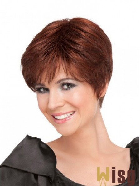 Red 100% Hand Tied Synthetic Short Straight Monofilament Wigs