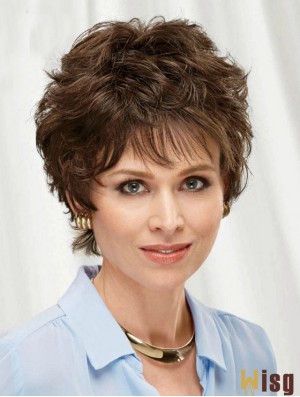 Brown 8 inch Top Short Wavy Layered Lace Wigs