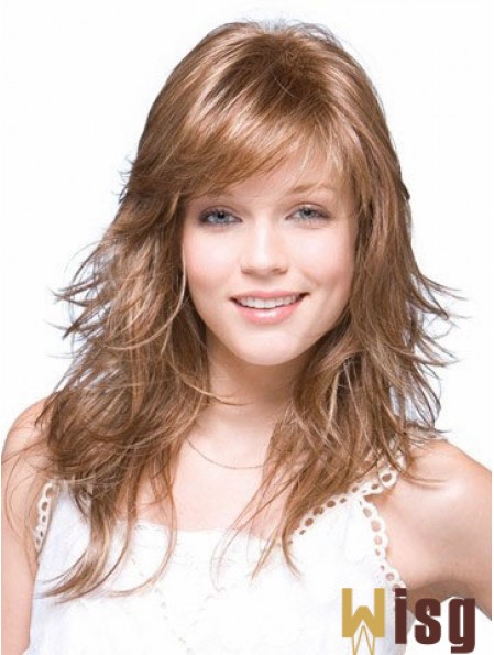 Straight Layered Shoulder Length Brown Suitable Lace Front Wigs