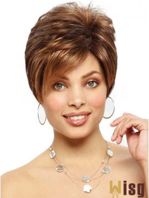 Designed Brown Cropped Straight Boycuts Lace Front Wigs