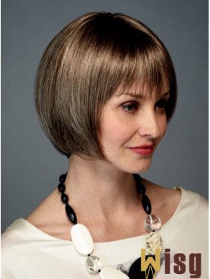 Chin Length Straight Monofilament Brown Trendy Bob Wigs