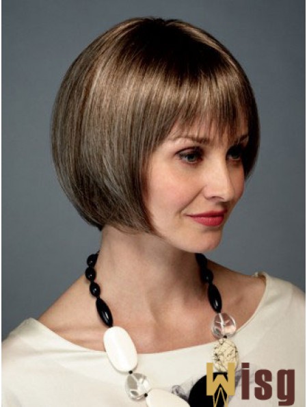 Chin Length Straight Monofilament Brown Trendy Bob Wigs