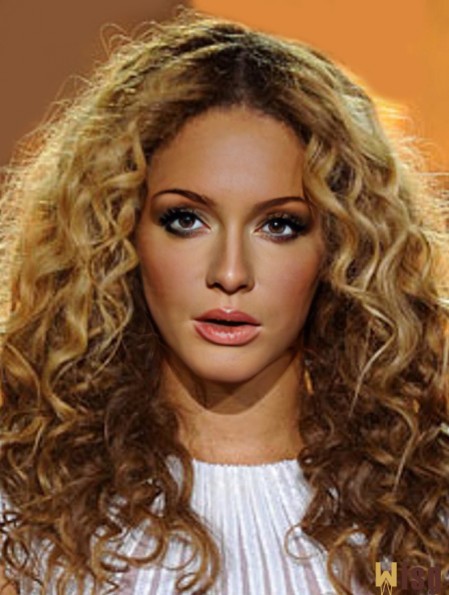 Blonde Long Curly Without Bangs 100% Hand-tied 20 inch  Wigs