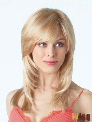 Durable Blonde Straight With Bangs Monofilament Long Wigs