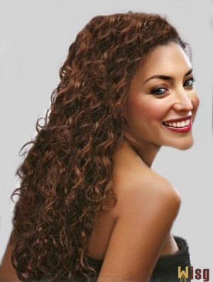 Auburn Long Stylish Curly Without Bangs Lace Wigs