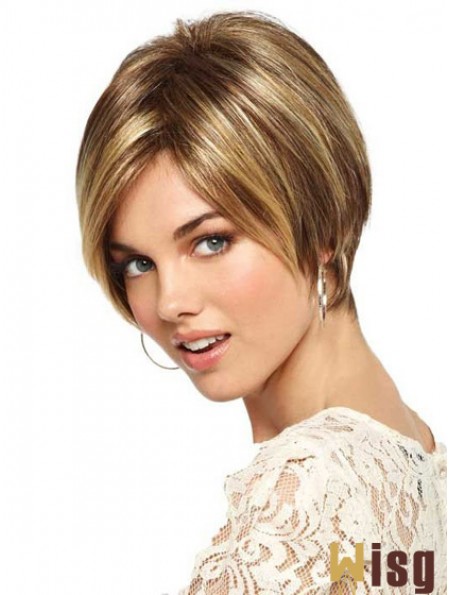 Short Straight Monofilament Blonde Sleek Bob Wigs