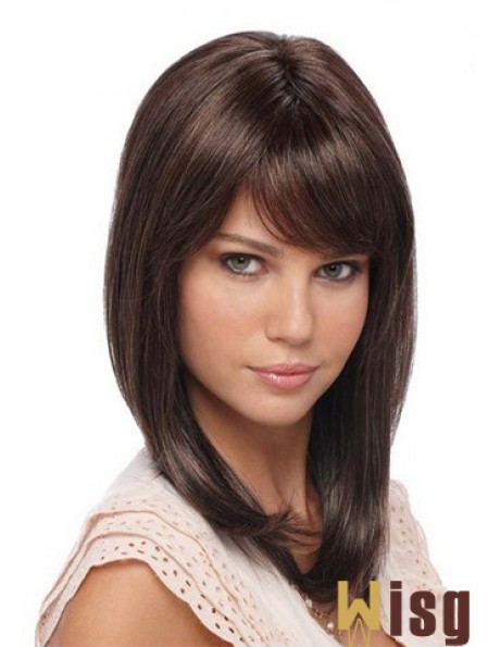 Straight With Bangs Shoulder Length Brown Cheapest Lace Front Wigs