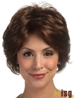 Great Brown Short Wavy Layered Lace Front Wigs