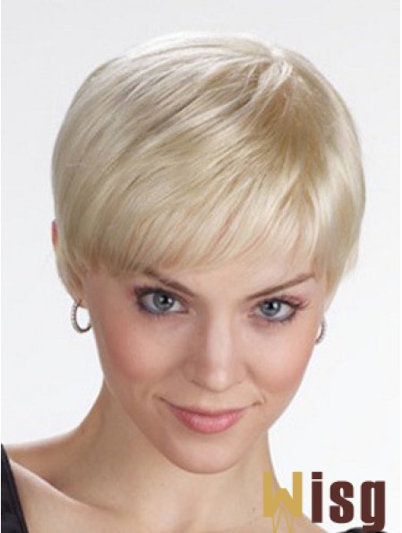 Monofilament Wigs With Bangs Straight Style Cropped Length