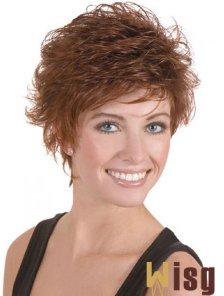 Discount Brown Cropped Wavy Boycuts Lace Front Wigs