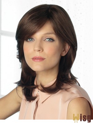 Comfortable Brown Wavy With Bangs Monofilament Long Wigs