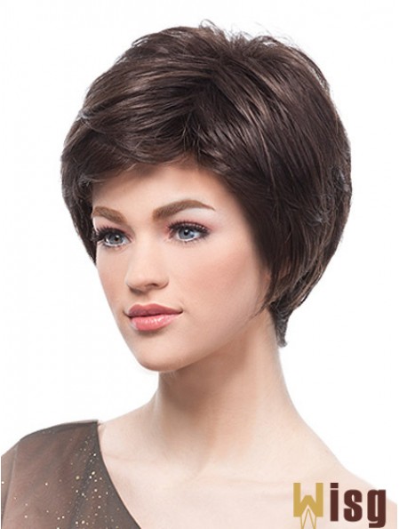 Flexibility Brown Short Straight Boycuts Lace Front Wigs