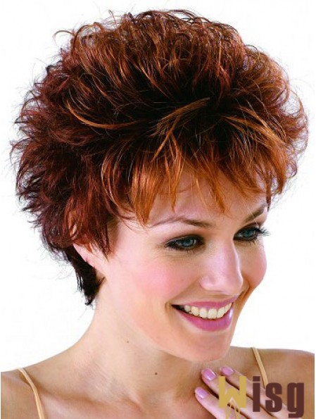 Classic Cropped Wavy Auburn Synthetic Petite Monofilament Wigs