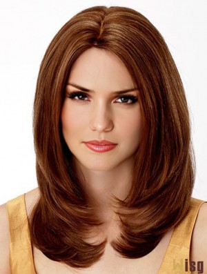 Shoulder Length Wavy Without Bangs Auburn Cheapest 100% Hand-tied Wigs