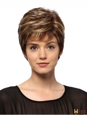 6 inch Soft Wavy Boycuts Brown Short Wigs