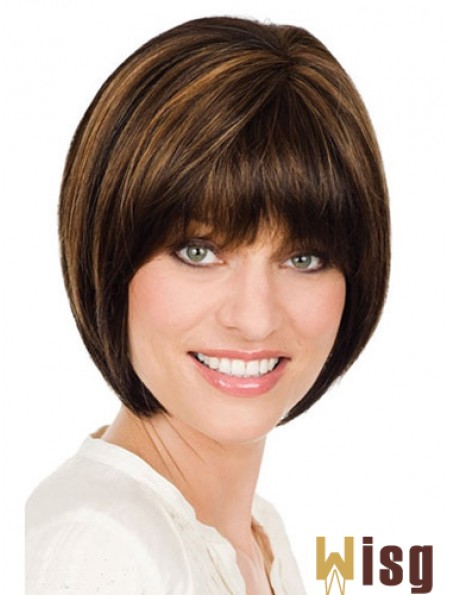 Chin Length Straight Monofilament Brown Durable Bob Wigs