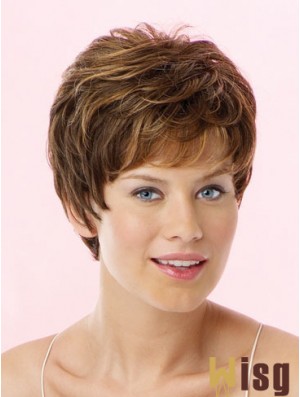 Amazing Brown Cropped Wavy Boycuts Lace Front Wigs