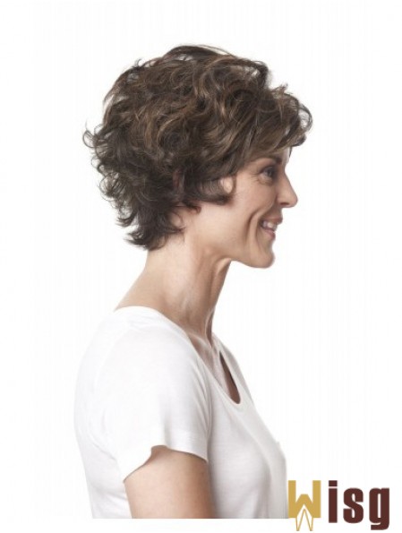 Short Curly Layered Brown Top 100% Hand-tied Wigs