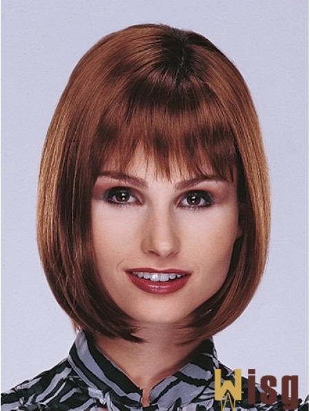 Chin Length Straight Monofilament Auburn Top Bob Wigs